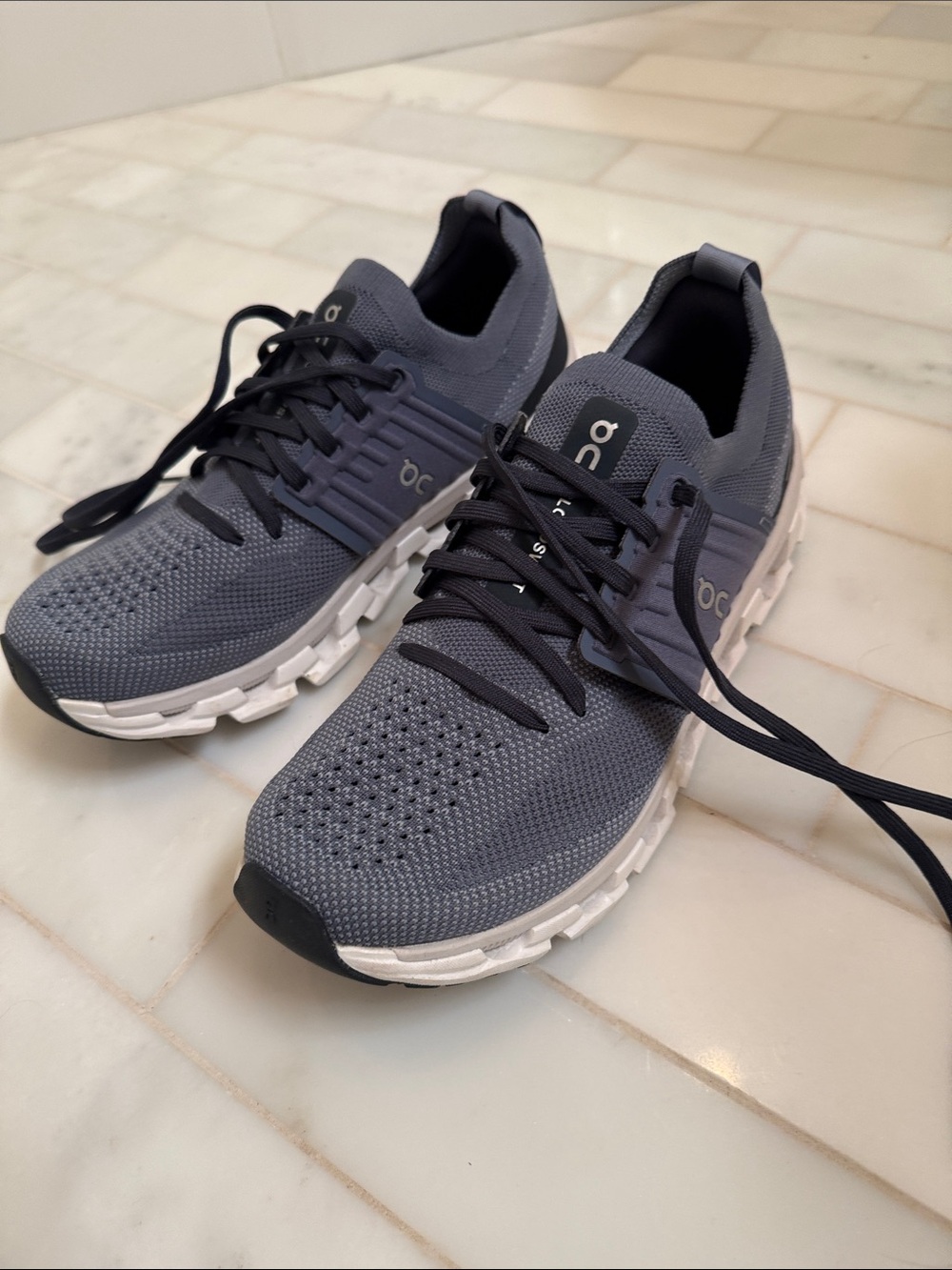 On Running Cloud Knit Sneakers in Gray and White